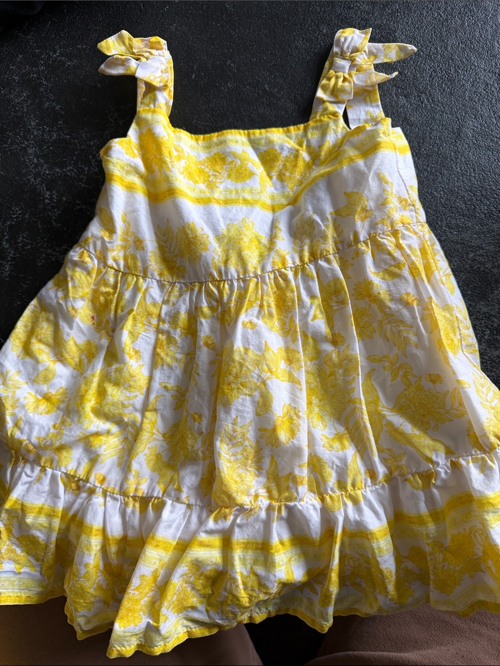 Yellow Floral Tie-Shoulder Baby Girl Dress